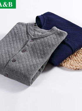 ab内衣秋冬三层中厚中老年爸爸立领开衫大码秋衣单件保暖上衣SZ19