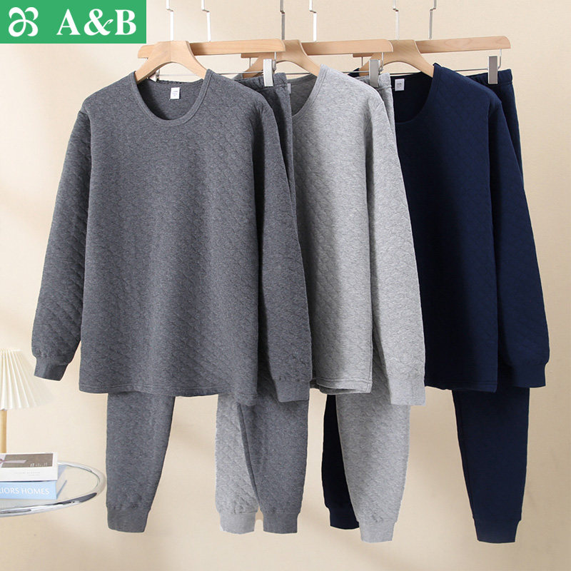 A&B男士三层夹棉保暖内衣套装大码中老年纯棉圆领长袖秋衣秋裤,女士内衣/男士内衣/家居服,保暖套装,淘宝优惠券,粉丝福利购,淘宝优惠卷