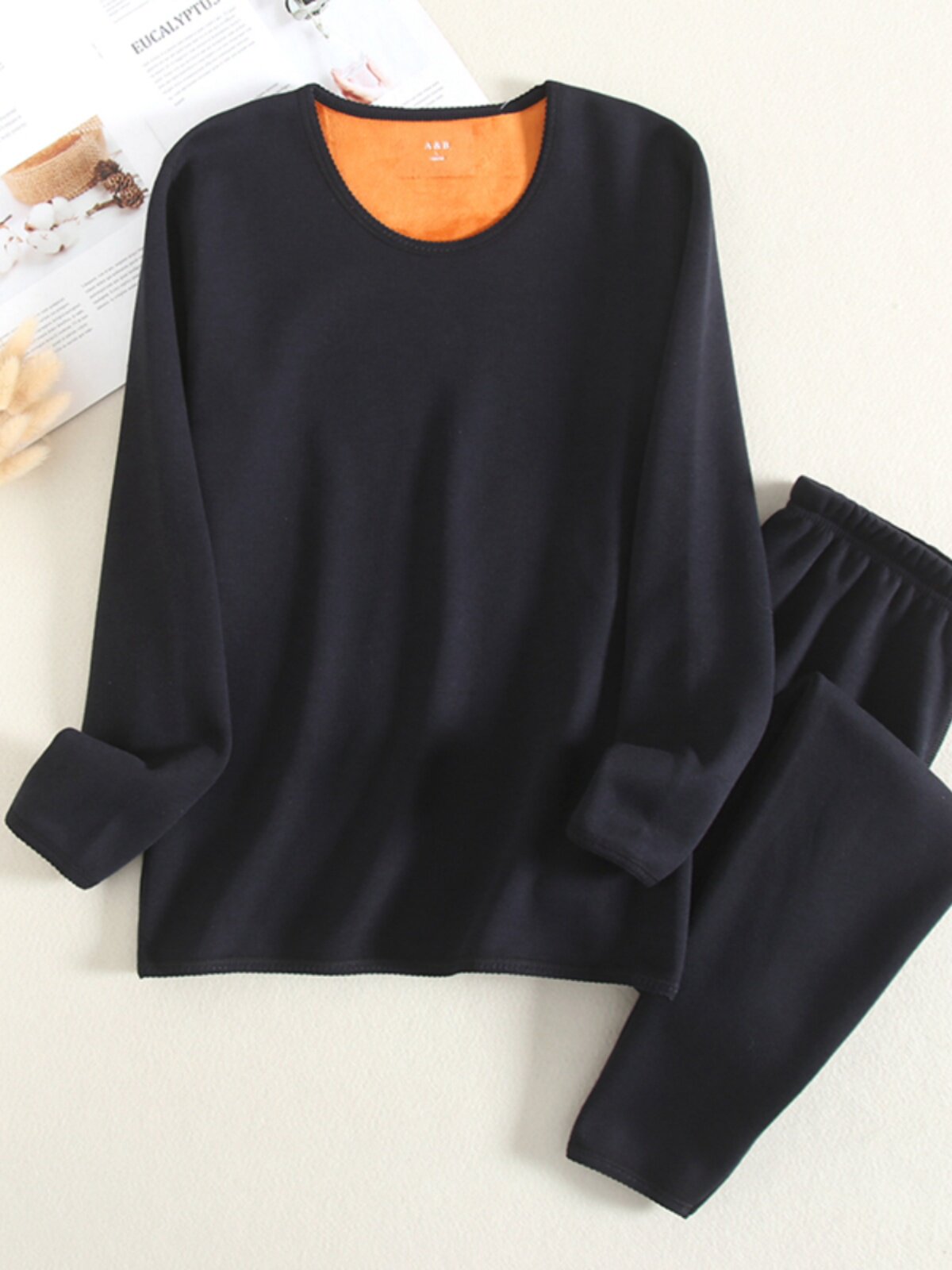 AB 속옷 겨울 여성 라운드 넥 산호 벨벳 플러스 벨벳 두꺼운 방한 중년 및 노인 열 속옷 세트 가을 옷과 가을 바지