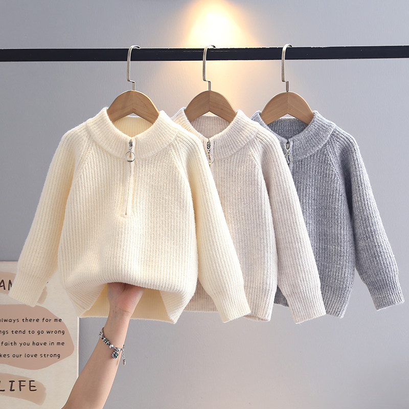 男童女童毛衣2025秋冬新款韩版拉链针织衫宝宝百搭套头圆领上衣潮,童装/婴儿装/亲子装,毛衣/针织衫,淘宝优惠券,粉丝福利购,淘宝优惠卷