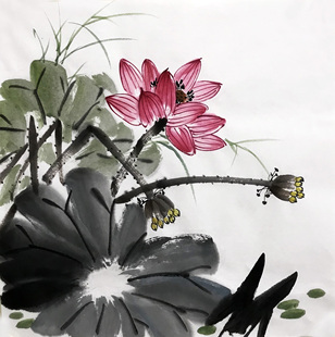 无款手绘国画名家三尺斗方宣纸画芯玄关客厅墙画挂画水墨精品荷花