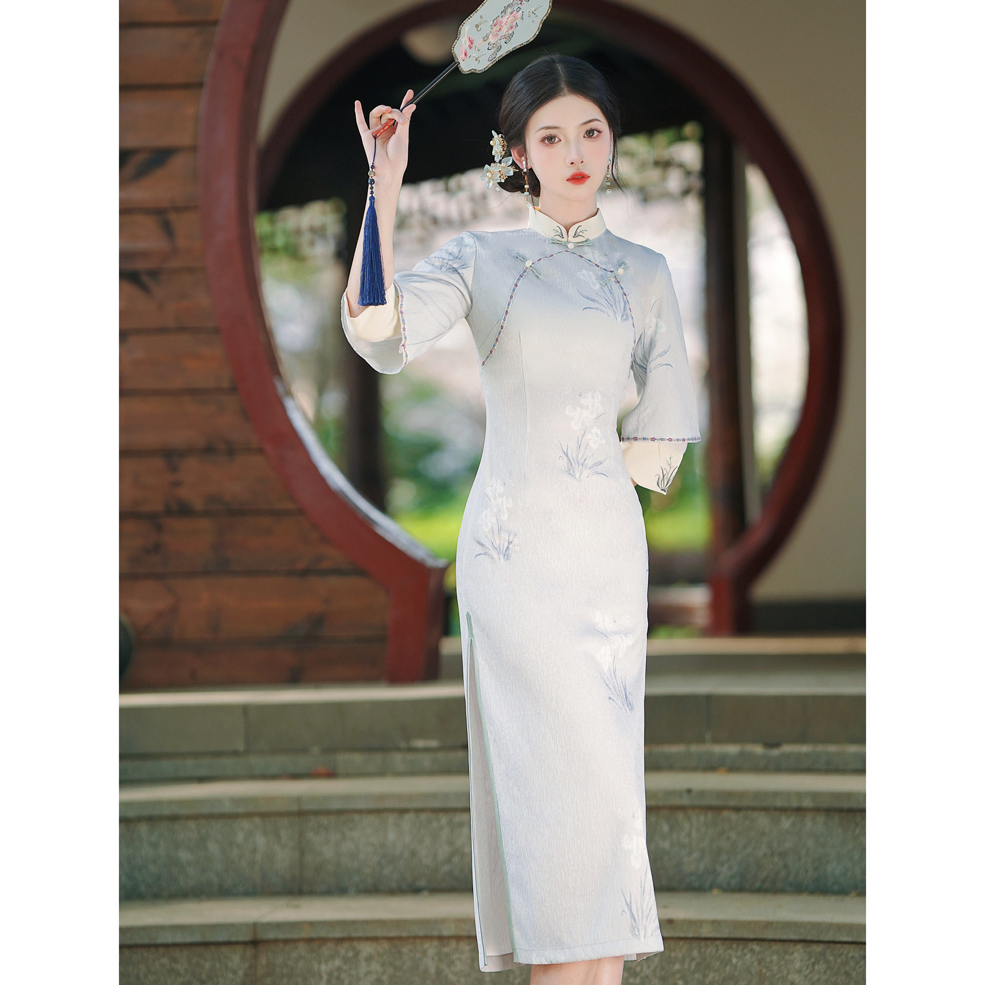 汉服女复古民国风绣花旗袍春季新款倒大袖气质优雅日常可穿女装