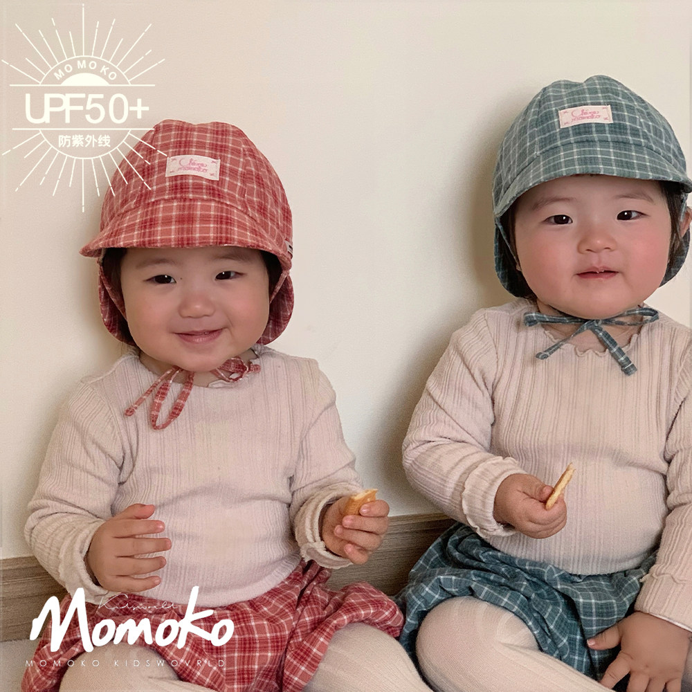 momoko大檐遮阳帽格子图片