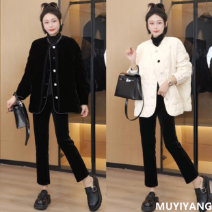 棉服外套 大码 2024秋冬新款 设计师小众设计扣爱心印花高定女版