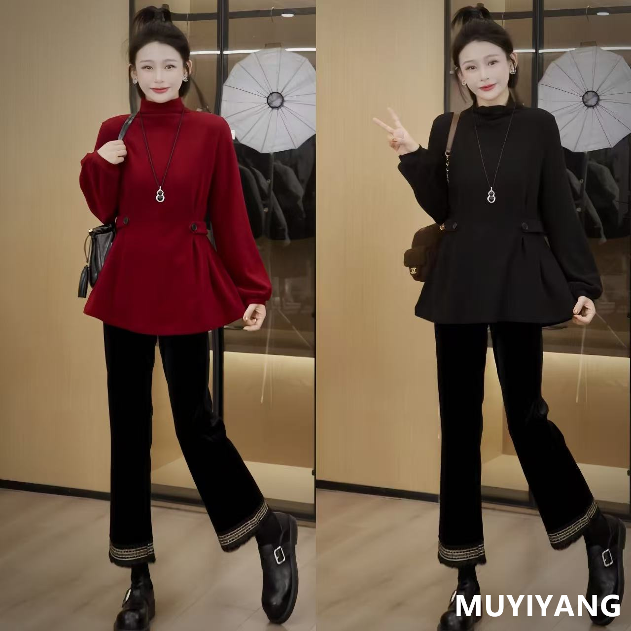 12.2【幽褶】小众高级感半高领灯笼袖高定版打底衫 衣长73 25-623