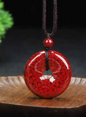 朱砂吊坠天然高含量颗粒晶体砂朱砂平安扣挂件护身符本命年男女款