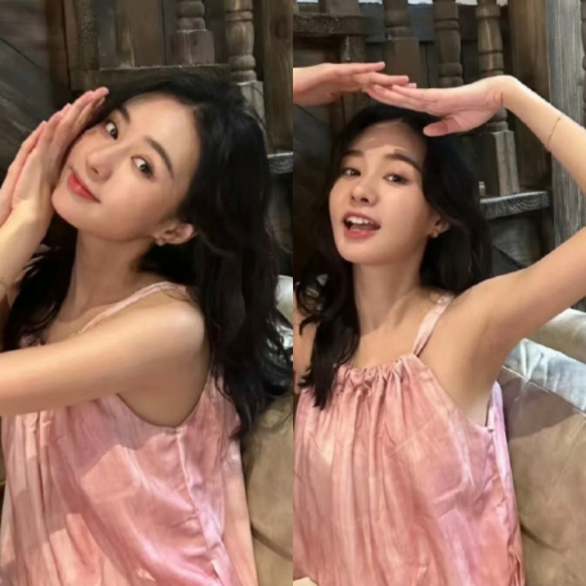 郑合惠子沈羽洁同款海边度假休闲粉色吊带连衣裙女宽松显瘦大摆裙