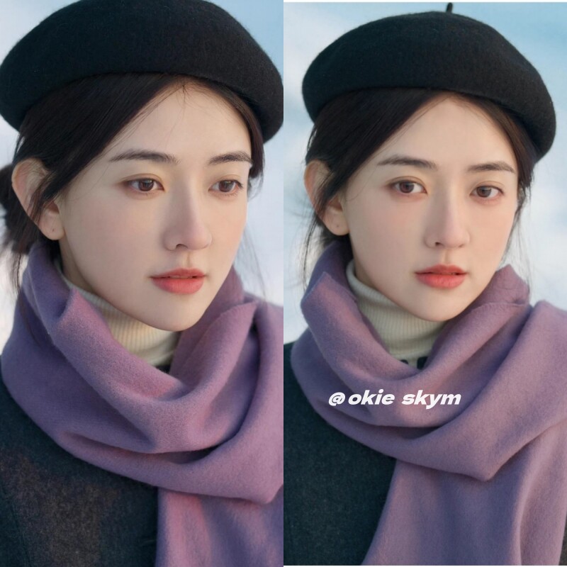 okie skym 梁洁写真同款围巾葡萄紫色围脖冬季保暖仿羊绒流苏披肩