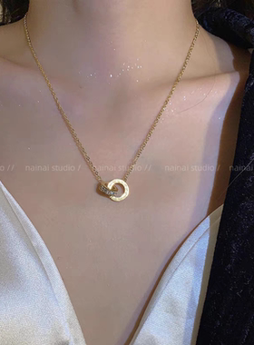 18K金镶钻幸运环冷淡风几何圆环锁骨链女 简约气质百搭项链不掉色