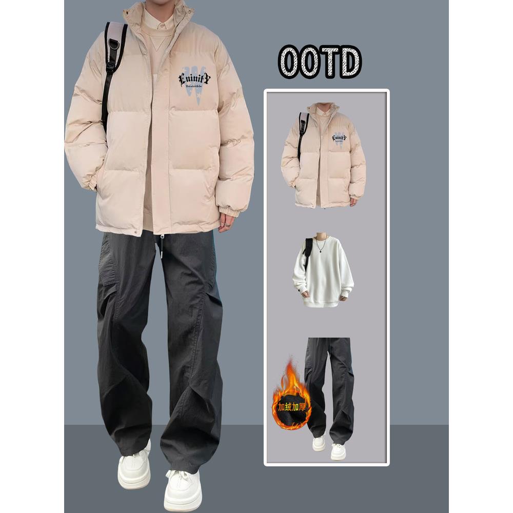 2025新款韩版厚棉衣外套男士潮牌宽松青少年立领羽绒棉服棉袄冬装