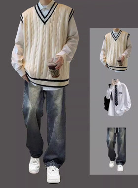 春秋dk制服毛衣套装男装学院风港风三件套日系马甲男学生衬衫一套