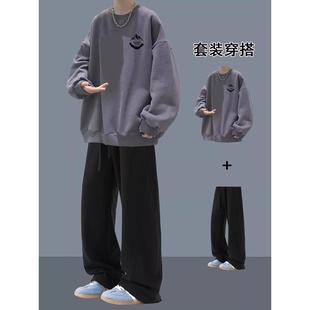 2025新款卫衣套装男士秋冬季青少年痞帅搭配潮流加绒帅气时髦男装