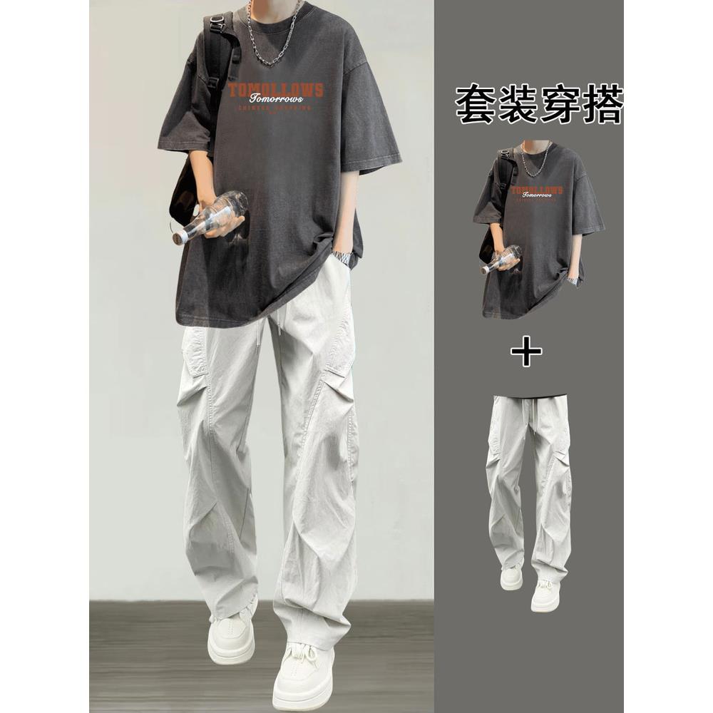 夏日男士酷帅穿搭套装男装搭配一套帅气新款夏季流行短袖衣服男生