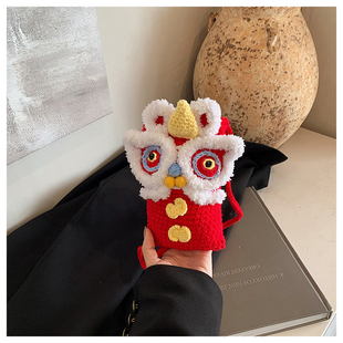 钩织成品手机包单肩斜挎毛线包中国风醒狮小包包编制女包礼物潮包