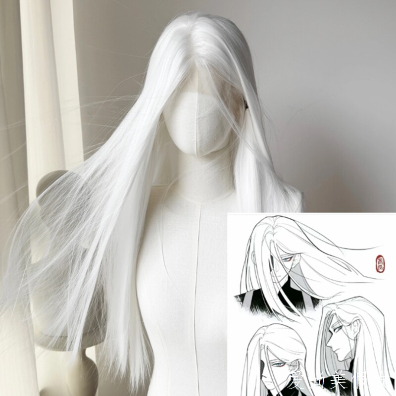 纯白长直蕾丝整顶假发COS