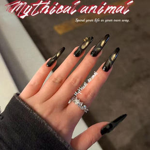 摸金校尉!金色猫眼黑色纯手工穿戴甲爆闪气质穿戴甲立秋美甲穿孔