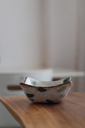 釉下彩出口日本 手工陶瓷餐具 日式碗米饭碗调料碟植物花卉鸡蛋花