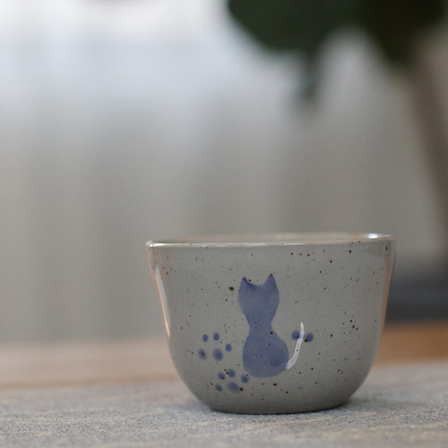 外贸釉下彩 手工手绘陶瓷日式 茶杯 水杯 冷水杯 手绘猫咪 150ML