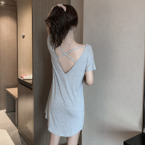 夏季睡裙女莫代尔纯棉薄款短袖睡衣冰丝性感露背春秋孕妇连衣裙子 - 封面