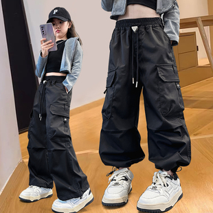 儿童工装裤女童裤子秋冬款棉裤2025女生阔腿裤一体绒中大童爵士舞