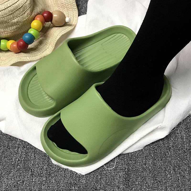 巧贝淘绿色朴素简约不吸水eva居家亲子拖鞋
