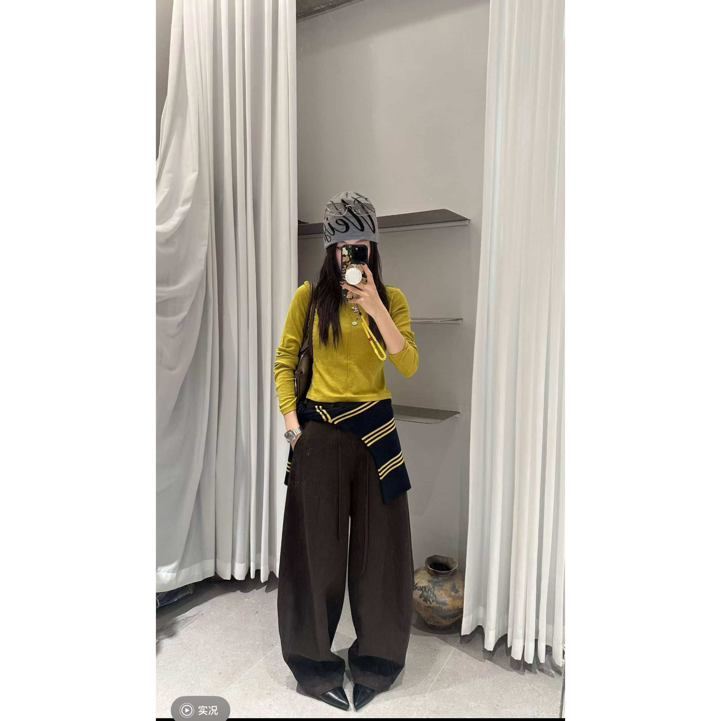 元熙8332韩国天丝长袖打底衫女士秋季后背带标短款明线设计感上衣