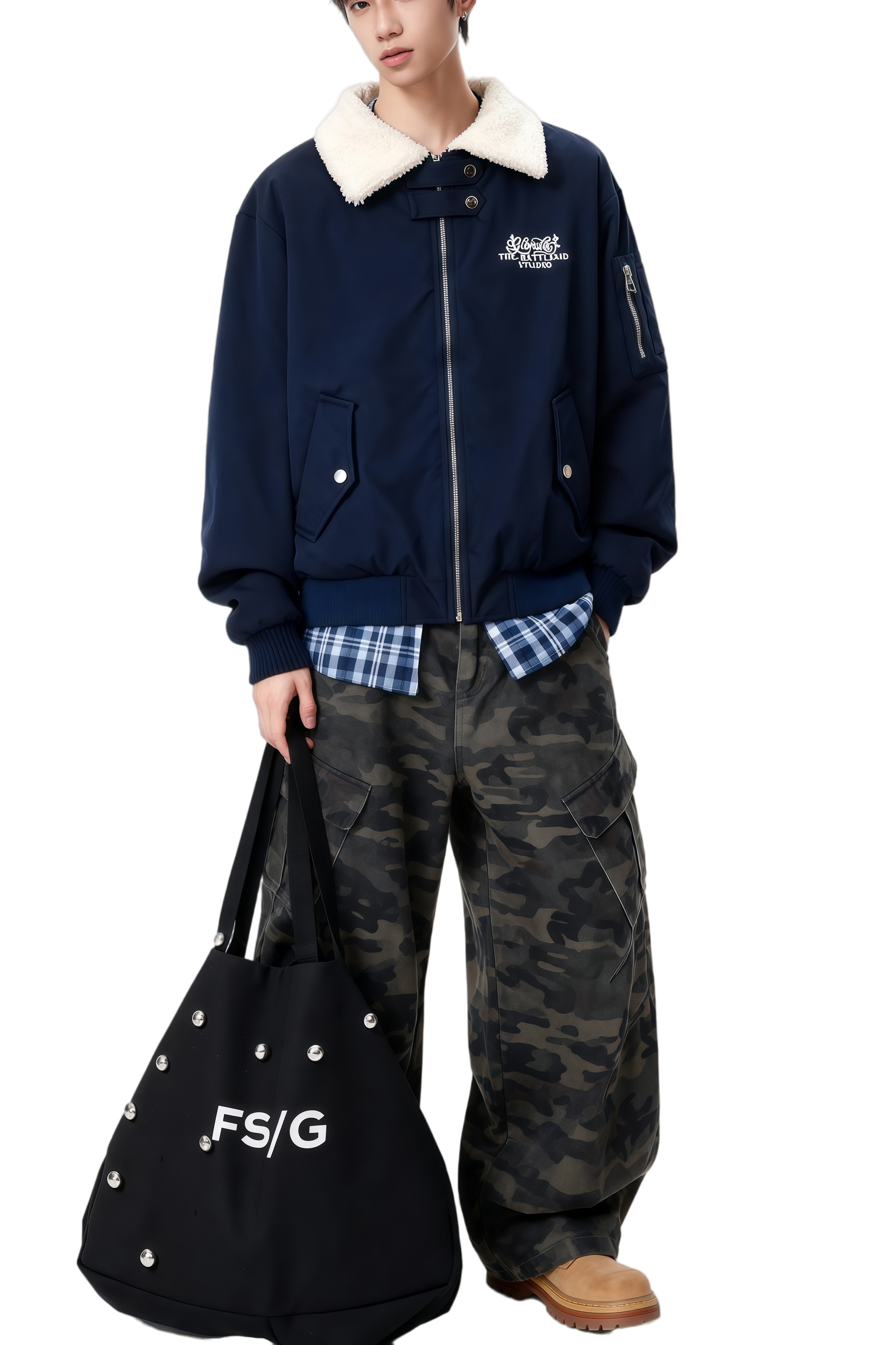 25新双面穿羊羔毛毛领加厚棉服外套男冬季美式刺绣特批M3698-P98,男装棉衣,星座705