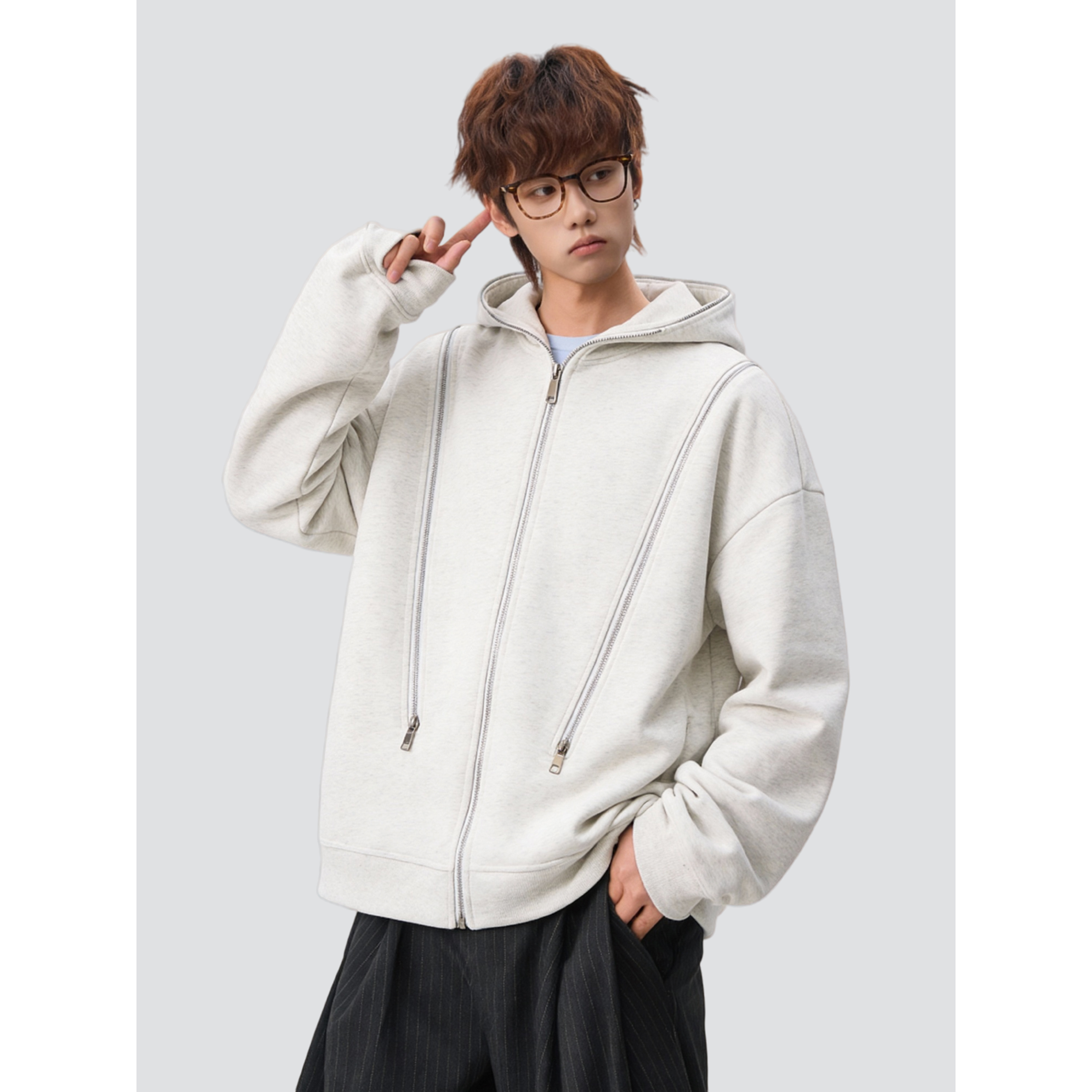 26春美式解构多拉链连帽开衫卫衣男女秋冬廓形外套705-WY1663-P58，女装短外套，星座705