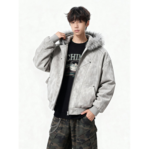 25冬座山雕加绒加厚连帽毛领式扎染棉服复古美特批705-W3692-P100图片