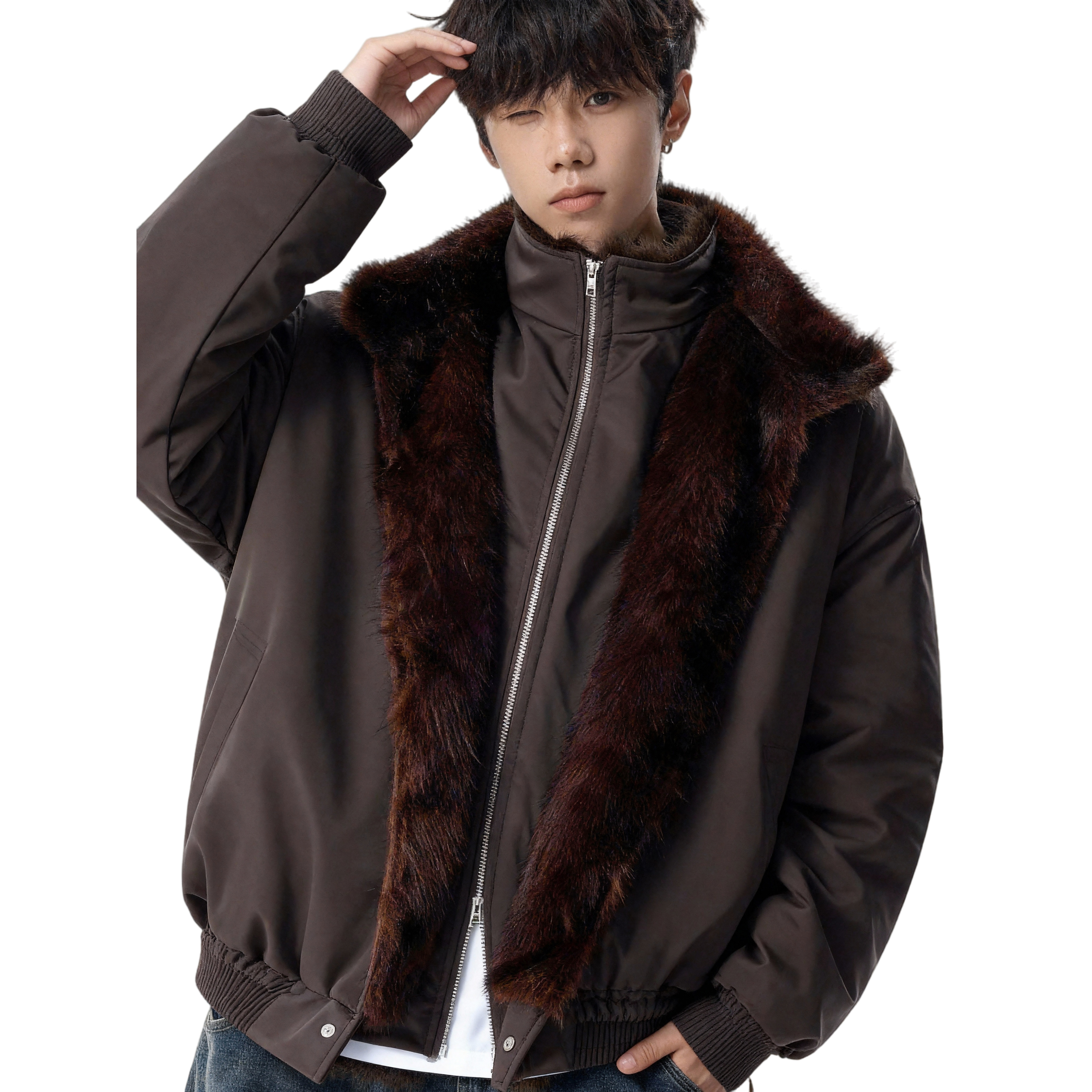 25冬过冬狼毛座山雕假两件棉服保暖加厚外套特批705-M3691-P108,男装棉衣,星座705