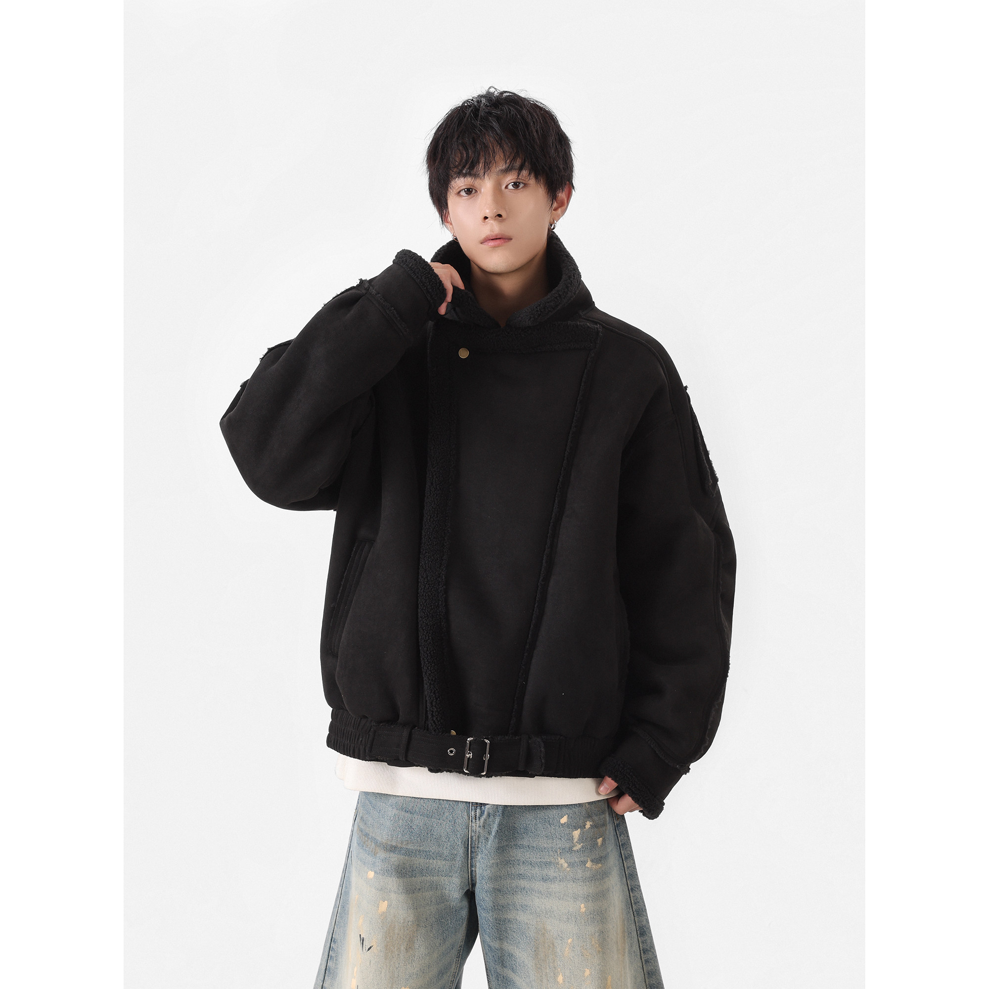 25冬季新款美拉德皮毛一体加厚外套保暖机车棉服潮705-M71-P128,男装棉衣,星座705
