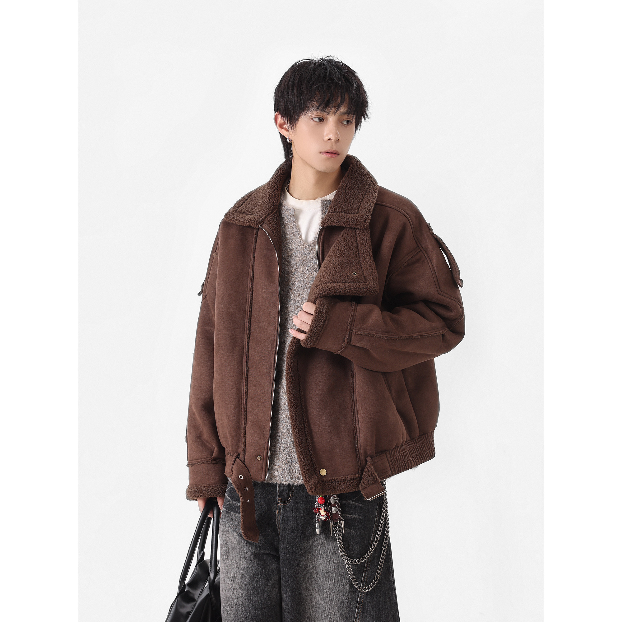 25冬季新款美拉德皮毛一体加厚外套保暖机车棉服潮705-M71-P128,男装棉衣,星座705