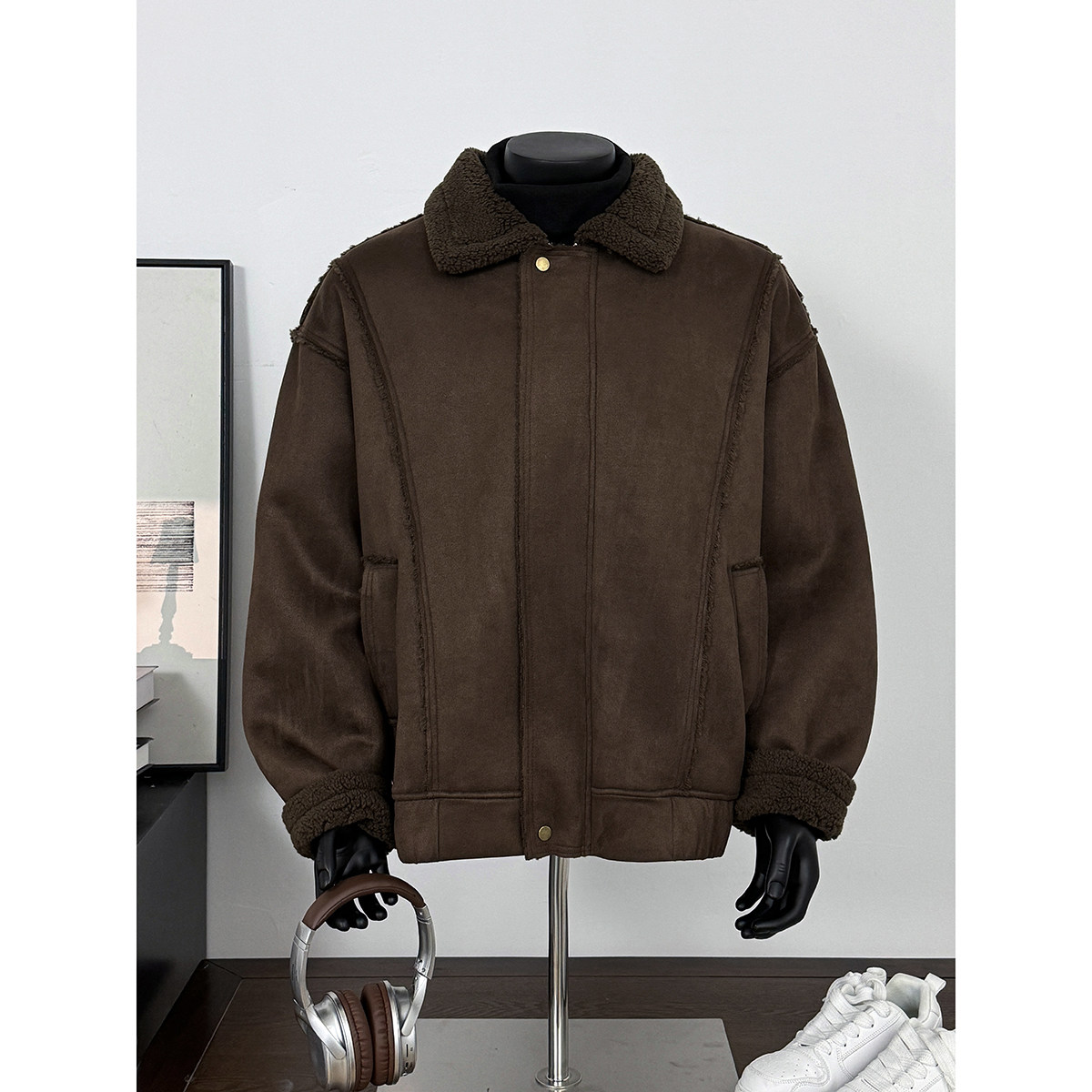 25冬季新款美拉德皮毛一体加厚外套保暖机车棉服潮705-M72-P120,男装棉衣,星座705