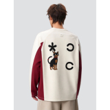 26春美式小猫印花长袖T恤春秋款撞色拼接宽松上衣705-WY1665-P38，男装T恤，星座705