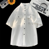 2025夏装新款时尚男贴标印花港风短袖衬衣705-C03-P50控68，男装T恤，星座705