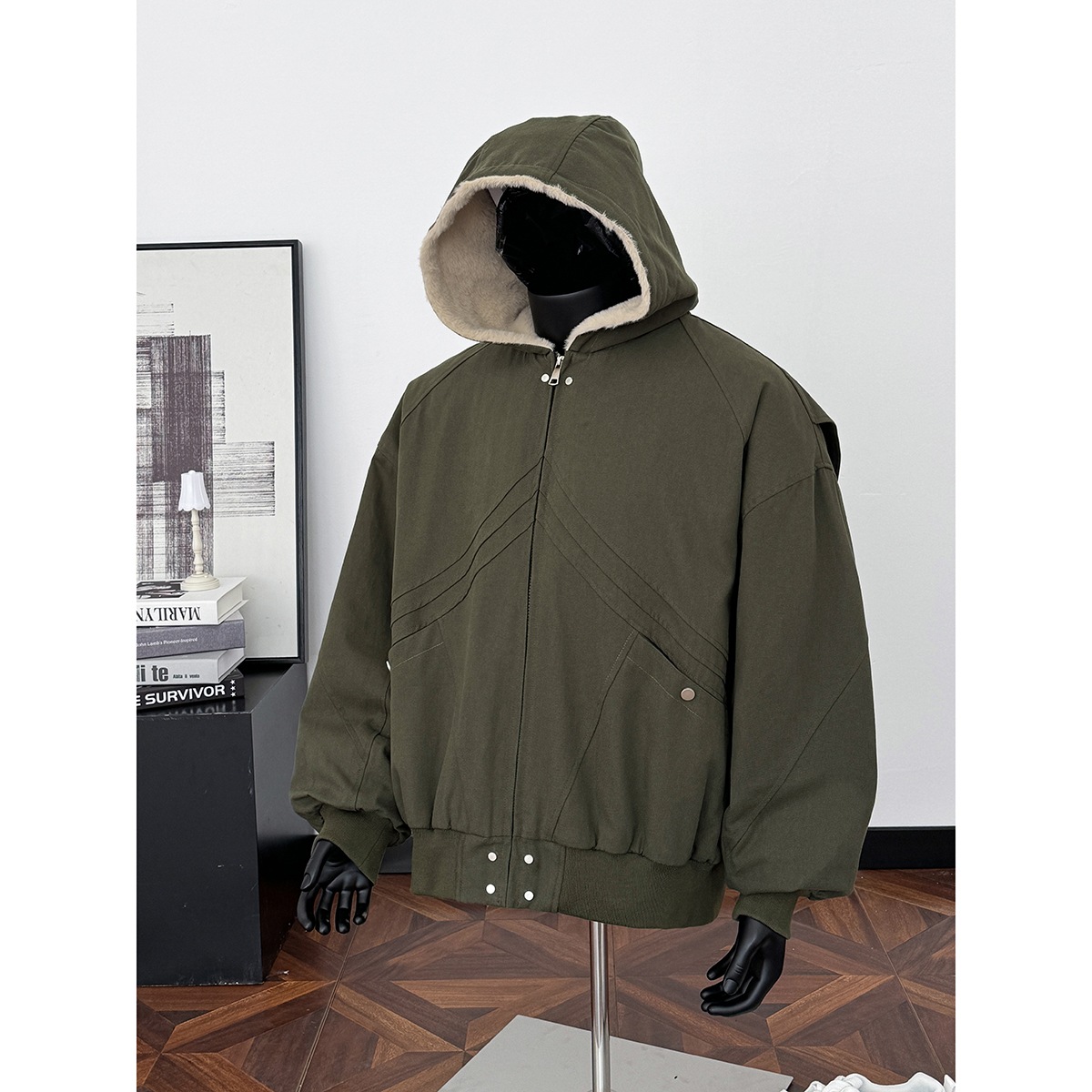 25冬新款潮美式连帽座山雕加毛加厚保暖外套棉服705-M73-P128，男装棉衣，星座705