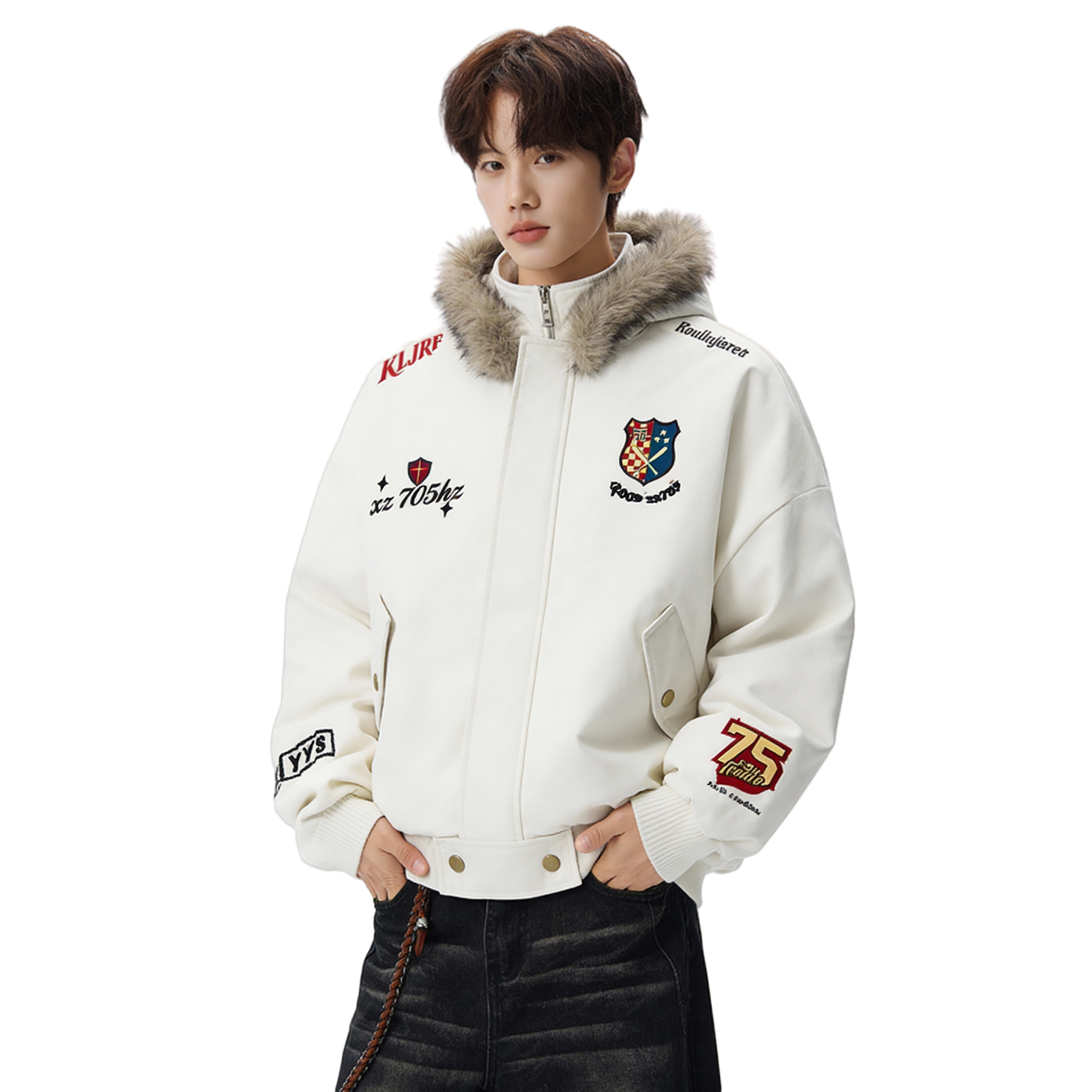 【三色现货高品质】复古刺绣徽章拆卸帽毛领棉服705-M73699-P100,男装棉衣,星座705