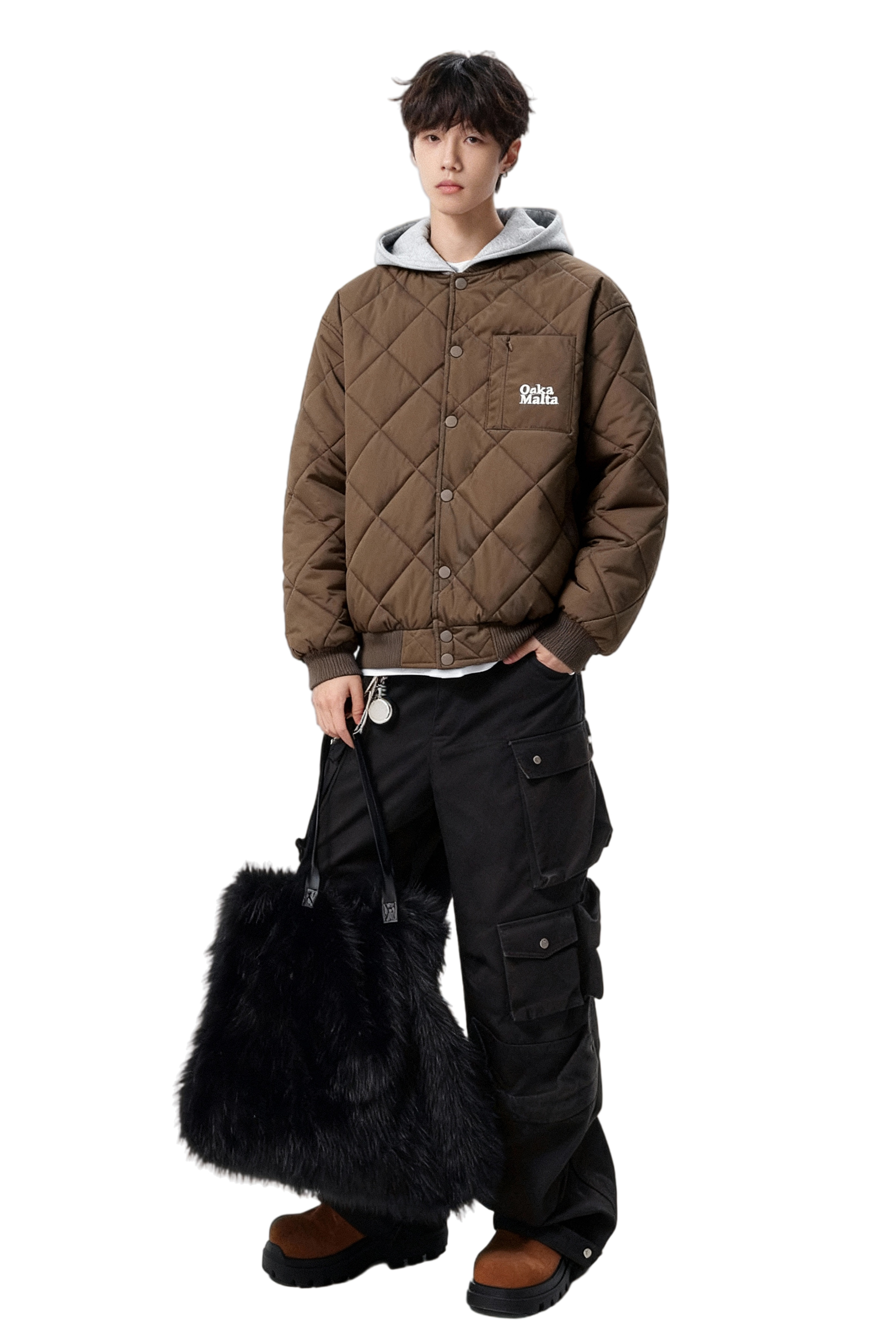 25冬高智风可拆卸毛领菱形格棉衣男休闲棉服外套705-M3702-特P88,男装棉衣,星座705