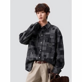 26春美式复古宽松牛仔痞帅格子韩版衬衣上衣休闲705-C1883-P48，男装衬衫，星座705