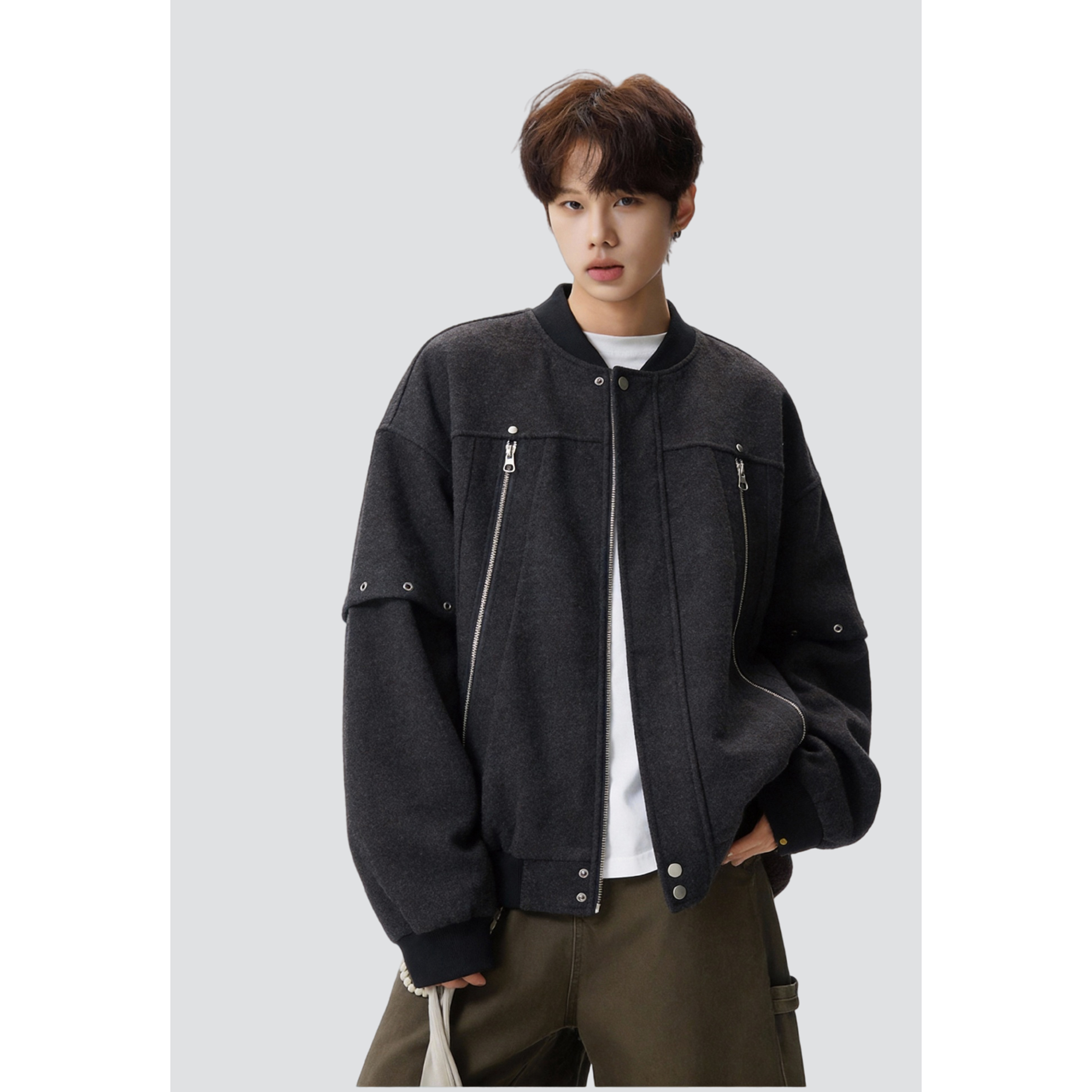 【现货】26春新重磅毛呢金属潮棒球服拉链夹克外套 705-W8867-P88图片