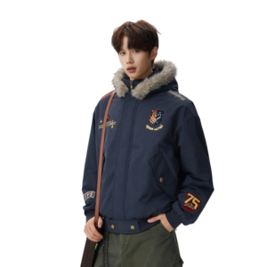 【三色现货高品质】复古刺绣徽章拆卸帽毛领棉服705-M73699-P100图片