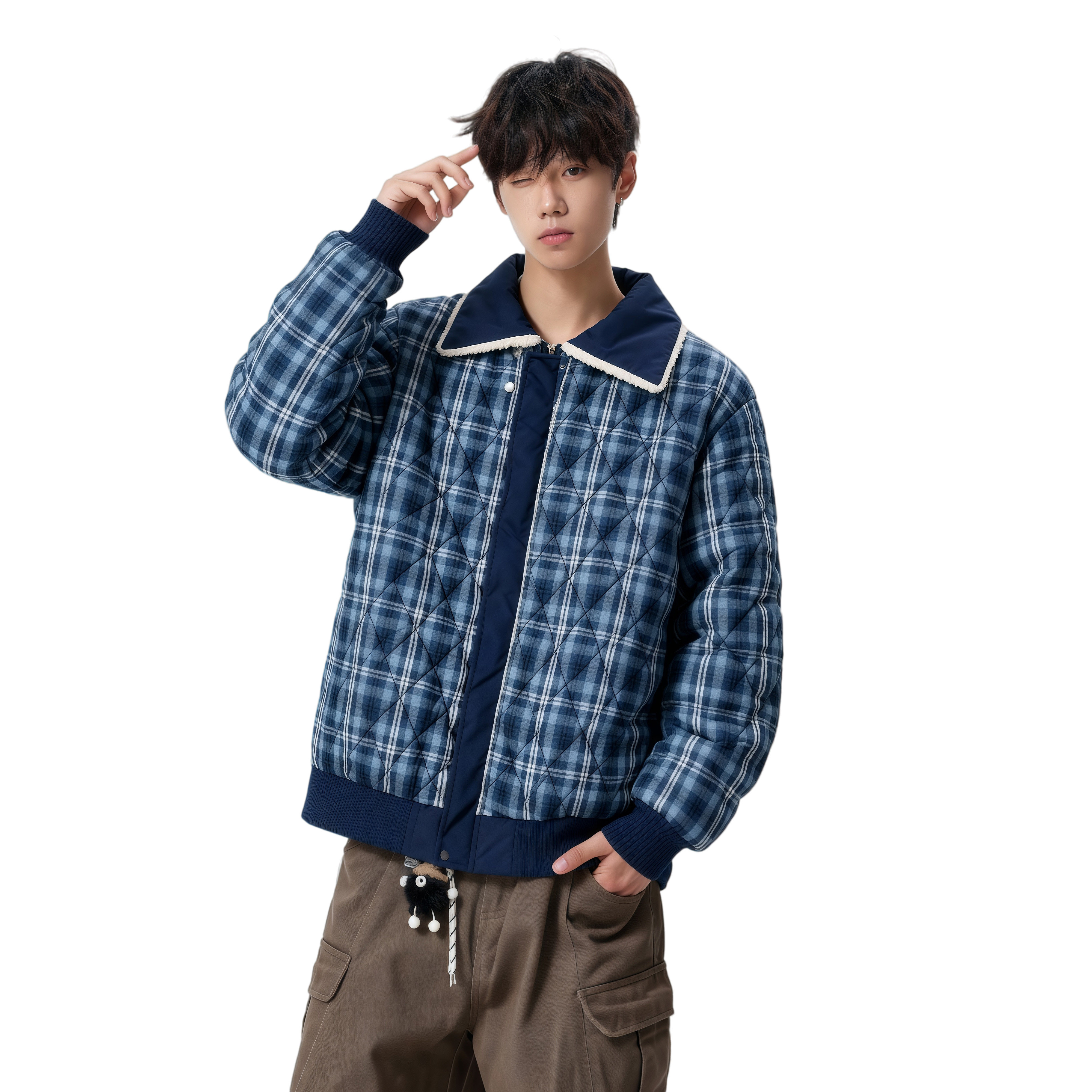 25新双面穿羊羔毛毛领加厚棉服外套男冬季美式刺绣特批M3698-P98,男装棉衣,星座705