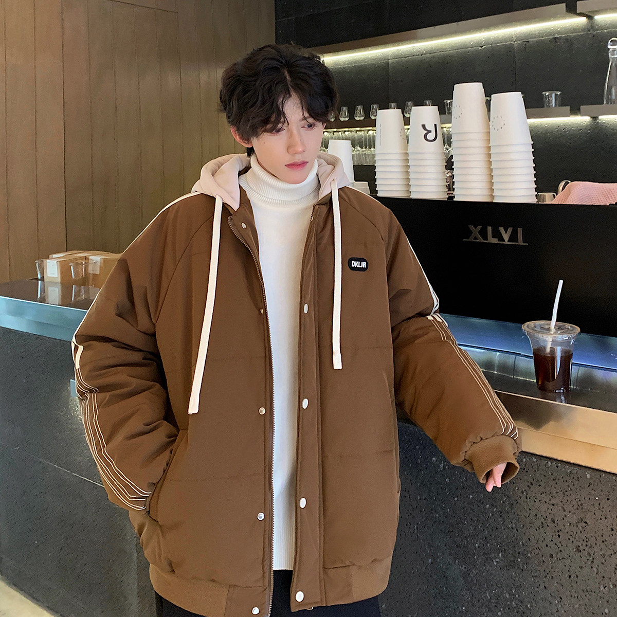 25冬装现货假两件贴标连帽棉衣男加厚棉服外套705-M501-特P40,男装棉衣,星座705