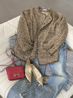 AIHPOS 金色花昵定制织带小香风外套