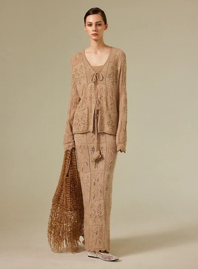 NONETONE 25AW秋冬新品 小众设计羊驼毛镂空提花针织开衫长款半裙