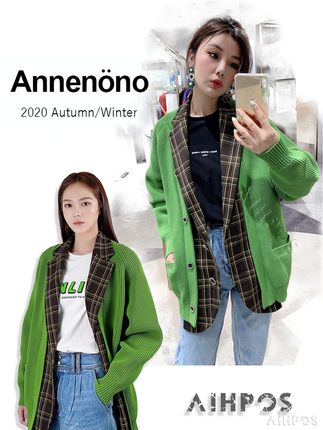 设计师品牌Annenono2020秋新款拼接单排扣毛织拼接西装外套AIHPOS