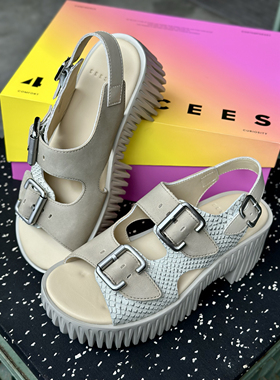 4CCCCEES Plia Astra厚底休闲金属扣百搭露趾增高凉鞋（鞋跟7cm）