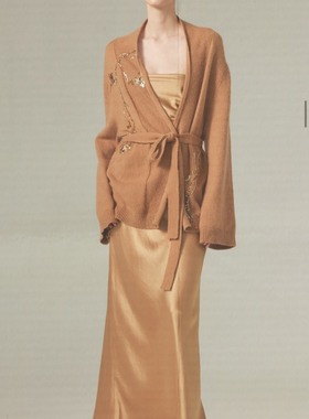 NONETONE星光铃兰系列驼色亮片羊毛羊绒针织开衫