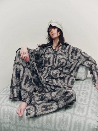 安松室ASONGS｜烟黑圣竹蕾丝印花家居服睡衣｜男女同款情侣套装