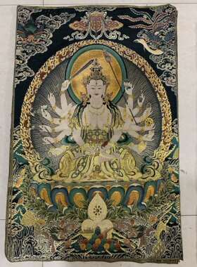 古玩唐卡刺绣织锦绣西藏佛像玄关画金丝挂画藏传画像装饰画